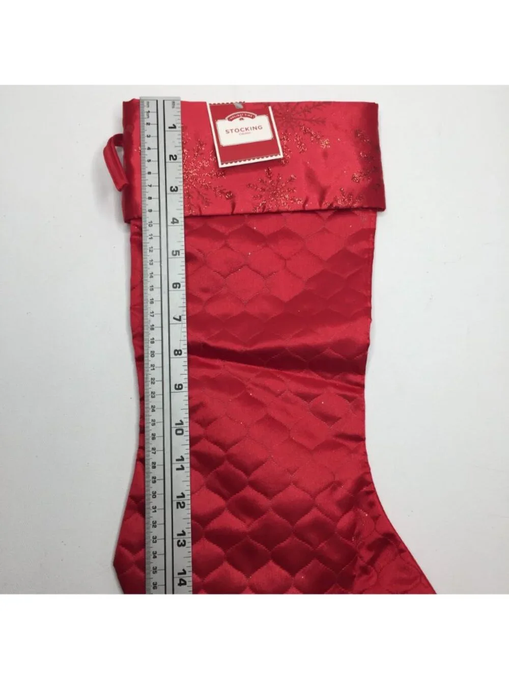 Elegant Red Glitter Snowflake Quilted Christmas Stocking Holiday Decoration